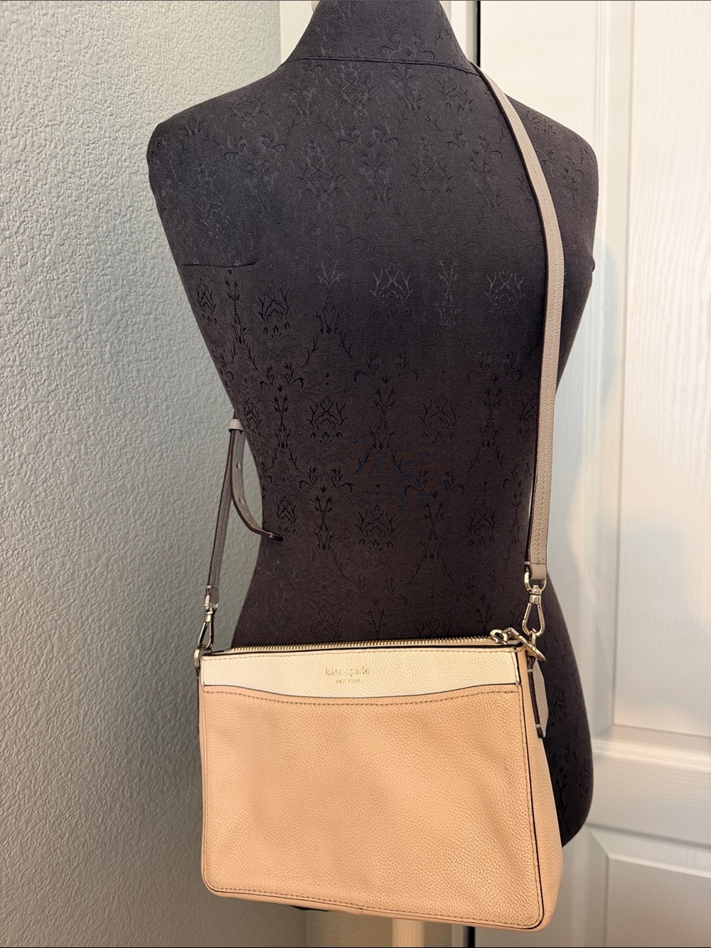 kate spade Two-Tone Pebbled Leather Crossbody — Blush Pink and White